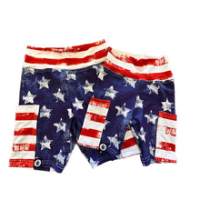 Load image into Gallery viewer, Patriotic Stars + Stripes Biker Shorts

