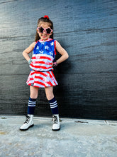 Load image into Gallery viewer, Patriotic Stars + Stripes Skater Skirt
