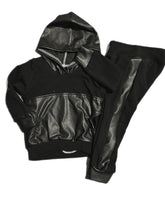 Load image into Gallery viewer, Black/Black Pleather Hoodie
