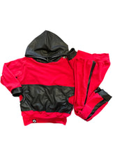 Load image into Gallery viewer, YOUTH Red/Black Pleather Hoodie
