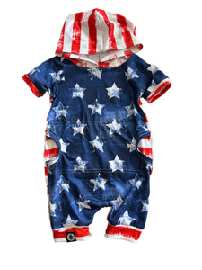 Patriotic Stars + Stripes Pocket Romper